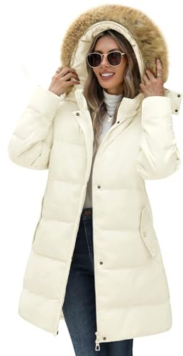 Yuson Girl Abrigos de Invierno para Mujer Chaqueta Largo Plumon Acolchada Abrigos Cazadora Gruesa Elegante Larga Puffer Parkas Forro Polar Cálido Otono Exteriores Chaquetones(Beige, XL)
