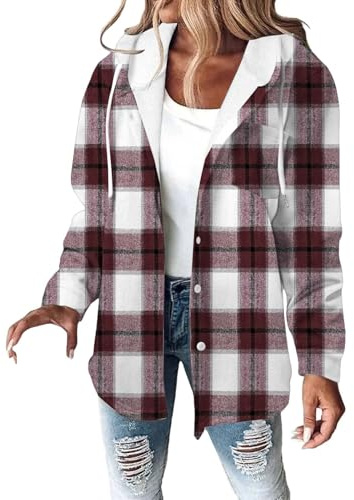 Veste a Carreaux Femme Surchemise Surchemise Carreaux Chemisier Manches Longues Hiver Manteau À Boutons Blouse avec Capuche Bûcheron Veste Chaud Surdimensionnée Décontracté Chic Chemise