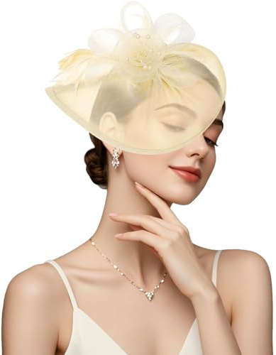 VLYX Chapeau Fascinator - Accessoire pour fête de thé et Cocktail, Chapeau Vintage Classique pour Femmes et Jeunes Filles (Off-White)