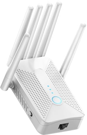Ripetitore WiFi Potente per Casa,Amplificatore WiFi, Range Extender con 6 Antenne High-Gain,Installazione Semplice,1 Porta Ethernet,Copertura Fino a 600 m² Domestico e Ufficio (bianco)