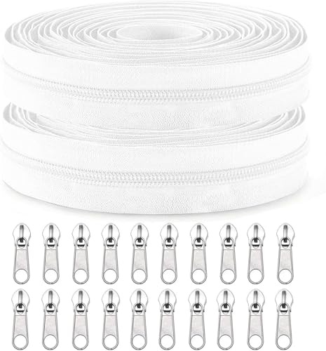 Sawoake #3 Nylon Coil Zippers by The Yard Bulk 10 Yards with 20pcs Zipper Sliders for DIY Sewing Tailor Craft Bag Garment Home Textile?#3 White?