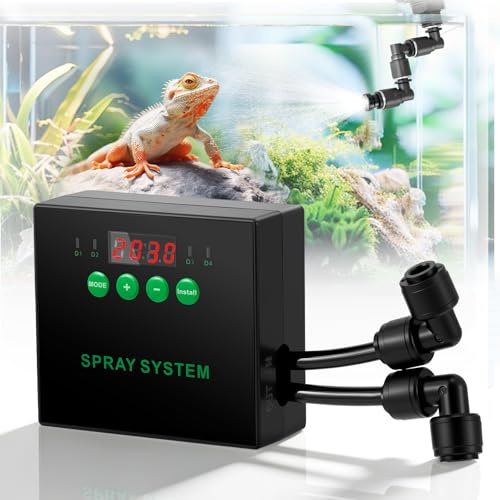 Sistema de riego de terrario con temporizador, sistema de pulverización automático para reptiles con control de intervalos, sistema de niebla con boquillas de 360° y filtro de agua, aspersión de