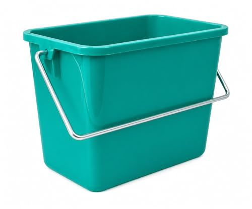 Cubeta de Limpieza 6 litros con asa metálica | Cubo Profesional de Polipropileno con Graduado | Recipiente ergonómico para Carro de Limpieza y Planes de higiene | Resistente y Ligero (Verde)