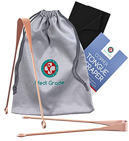 Medi Grade [2pc] Zungenreiniger Kupfer- antimikrobieller Zungenreiniger-Verhindert Mundgeruch und schlechten Atem – Zungenbelag entfernen für verbesserte Mundhygiene - Ayurvedischer Zungenschaber