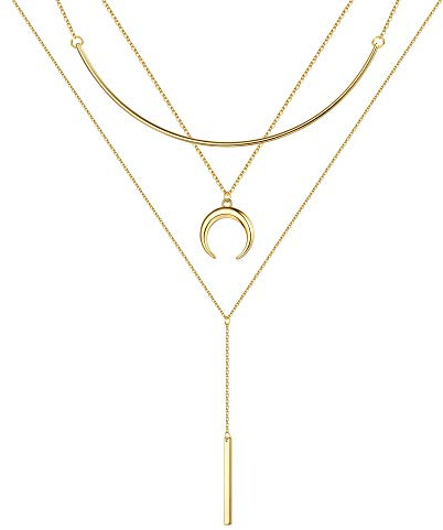 Turandoss Layered Crescent Necklaces for Women - 14K Gold Plated Crescent Layered Choker Necklace for Women Gold Layering Necklace
