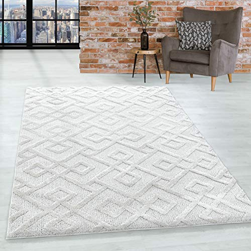 Teppich Wohnzimmer Hochflor Shaggy Teppich Retro Design 80x150 cm Läufer Flur Teppich Creme - Teppich für Schlafzimmer Esszimmer Küche Boho Teppich Weich Flauschig Pflegeleicht Küchenläufer