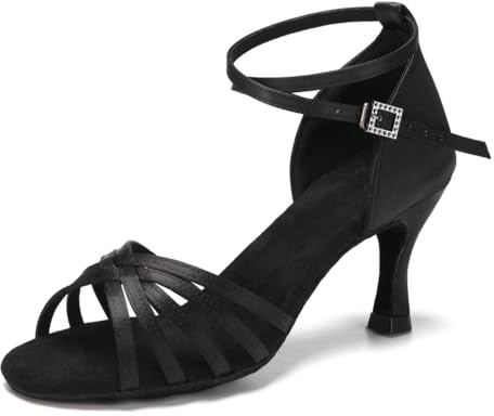 RUYBOZRY Kvinnor Latinska Dansskor Satin Balsalong Salsa dansskor, 802QB-7cm,Svart,EU 39