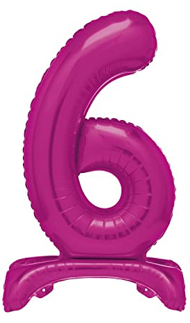 Unique Hot Pink Standing Number 6 Foil Balloon 30, Packaged