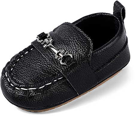 MASOCIO Nyfödda Loafers Babyskor Skor Skor med mjuka sulor halkfria, Svart, 12-15 mesi