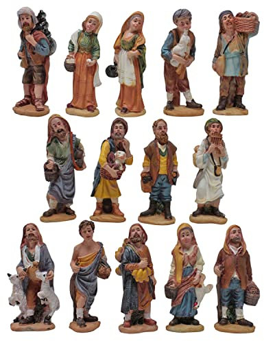Rossi Rosa Statuine Pastori in resina da 10 cm Personaggi per Presepe 14 pezzi