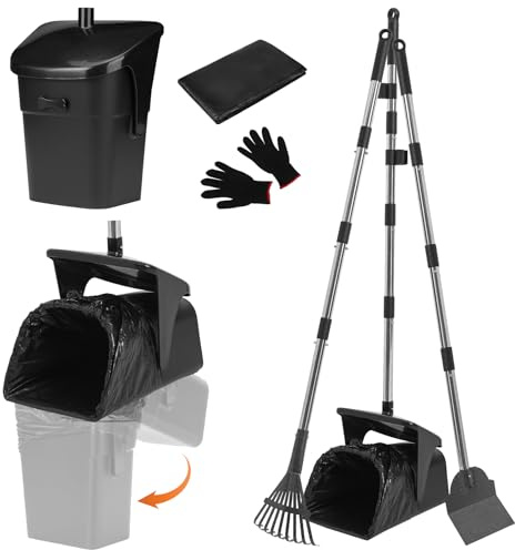 SCENEREAL Dog Pooper Scooper for Yard, Dog Poop Trash Can Outside Swivel Bin Rake Spade Kit for Large Medium Small Dogs with 40 Waste Bags, Extra Long 45 Metal Handle,Portable Scooper for Outdoor