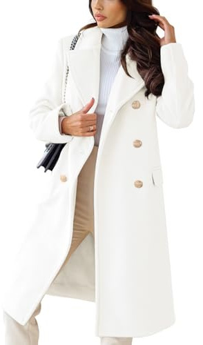 CHARTOU Women's Winter Jacket Double-Breasted Wool Blend Warm Long Trench Coat (Large, White)