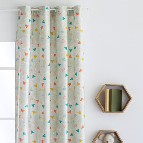 Cortina confeccionada con ollaos Que Incluye Solo una Pieza de 150x260 cm. Modelo Estampado KEOPS. Tejido 65% poliester/35% algodón. Cortina de fácil Cuidado Habitaciones Infantiles