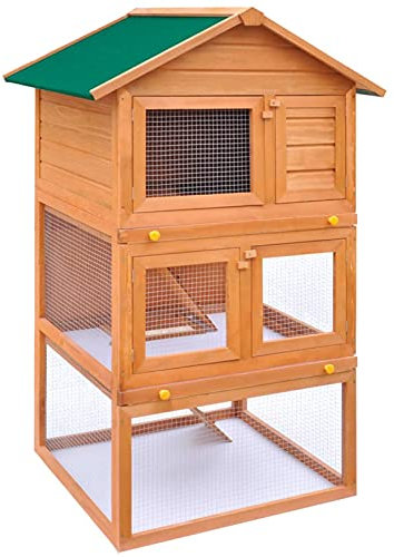 Tidyard 3-Ebenen Holzkäfig Kleintierstall Kleintierhaus Hasenstall Kaninchenstall 80 x 71 x 160 cm (L x B x H) für Haustiere Mit 2 rutschfesten Leitern für einen leichteren Zugang zu den oberen Etagen