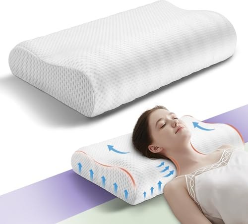 WENGX Neck Luxury Memory Foam Pillow,Ergonomic Bed Head Pillow for Sleeping Neck and Shoulder Pain Relief,Orthopedic Cervical Pillow for Side, Stomach and Back Sleepers (White)
