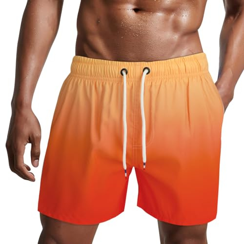 Danfiki Herrbadshorts badbyxor herr snabbtorkande strandshorts surfshorts med nätfoder, Orange, L