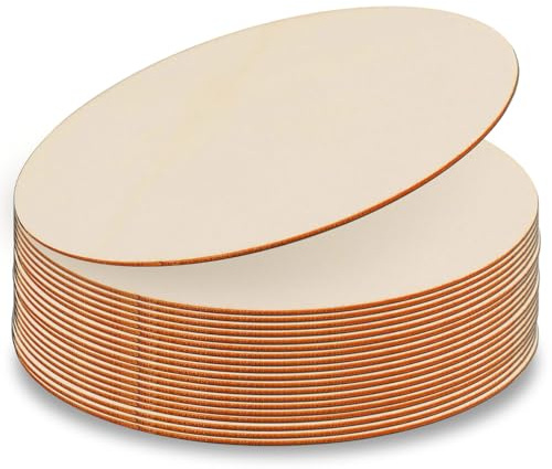 Discos de Madera Redondos - 20 Unidades de 15 cm, 2,5 mm de Grosor, Contrachapados Sin Tratar para Bricolaje, Decoración de Pared o Posavasos