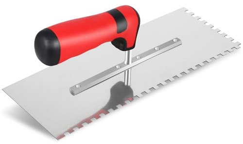 AOZBZ Llana Dentada de 6 mm, Llana Alisadora de Acero Inoxidable (280 x 107 mm) Llana Alisadora Profesional de Acero Inoxidable - Espátula Dentada para Colocación de Azulejos, Mango Ergonómico