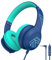 PowerLocus Kids Headphones, Kids Headphones Wired with Microphone, 85/94dB Safe Volume Limit, Over Ear, 3.5mm Jack, Music Sharing Function, Foldable Childrens Headphone for School/Tablet/Travel, Blue