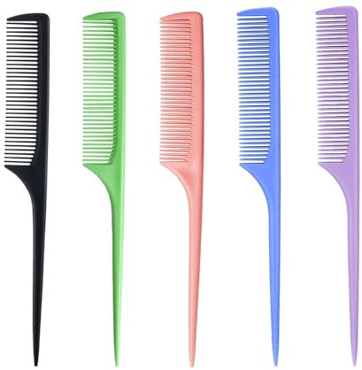 5 PCS Tail Comb Plastic Rat Tail Hair Comb Fine Lines Pintail Comb Antistatic Teasing Hair Comb with Long Handled for Women Men Girl Salon Home Supplies