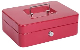 GIOCOKIDS, Caja de Caudales Metálica con Llave 25x18 cm – Caja Fuerte Portátil para Dinero, Monedas y Documentos – Seguridad para Hogar y Oficina – Resistente y Compacta - Roja