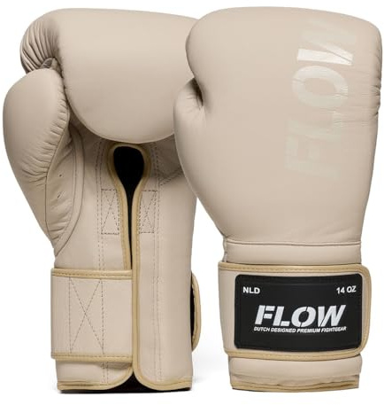 Flow Challenge Tight-Fit Boxhandschuhe aus echtem Leder – Enge Passform für präzise Kontrolle – Sparring, Training, Sandsack – Muay Thai, Kickboxen & MMA – Damen & Herren - Beige - 12oz