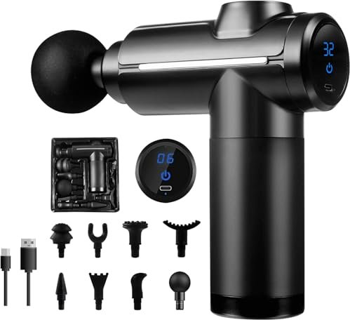 Pistola massaggiante per tessuti profondi, massaggiatore a percussione muscolare a 32 marce, con touch screen LCD, 8 teste, per rilassare spalle, corpo, schiena