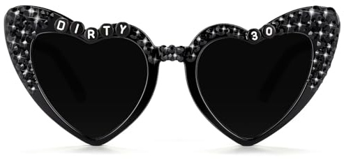 FloralGrace Gafas de Sol en Forma de Corazón para el 30 Cumpleaños, Gafas de Corazón para Fiestas de Cumple Dirty 30, Decoración de Fiesta de Cumpleaños con Gafas Negras Divertidas