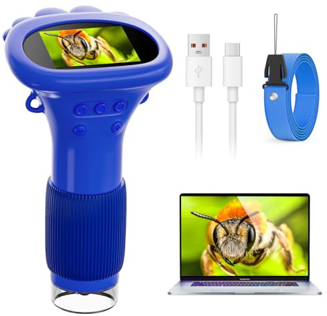Microscopio Digital,Ahalfcit Microscopio Infantil,Microscopio Electrónico,Cámara con Zoom 1000x y Pantalla de 2 Pulgadas,Regalo de Cumpleaños para 3-12 Años,Juguetes Educativos de Ciencia-Azul