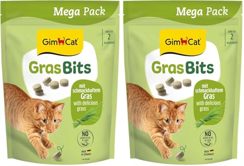 GimCat Hierba bits - Bocadillo para Gatos sin Cereales y Rico en vitaminas con Hierba Real - 1 Bolsa (1 x 425 g) (Paquete de 2)