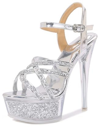 Generisch Elegantes sandalias de tacón alto con tiras brillantes para actuaciones escénicas vida nocturna – Plataforma brillante zapatos femeninos para ocasiones festivas eventos glamurosos