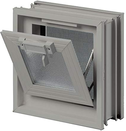 Fuchs Design Fenêtre d'aération (239x239x80 mm) gris silex au lieu de 1 brique de verre au format 24x24x8 cm - avec moustiquaire