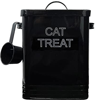 NOBEL Cat Food or Cat Treat Storage Tin Lid Scoop Non Slip Pads (CAT TREAT, Black)