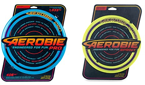 Aerobie Pro Flying Ring Wurfring mit Durchmesser 33 cm, blau, für Erwachsene und Kinder ab 5 Jahren & Sprint Flying Ring Wurfring mit Durchmesser 25,4 cm, gelb