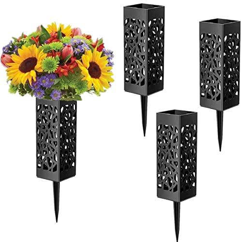 AoHao 4pcs Grabvase mit Erdspieß, H:30cm Kunststoff Friedhofsvase Wetterfeste Blumenvase Für Friedhof Steckvase Für Grab Grabschmuck Steckvase