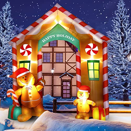 Arco natalizio gonfiabile da 3 m, decorazione per esterni, con omino di pan di zenzero, decorazione per casa e menta piperita, con luci a LED, per interni, esterni, portico, porta, giardino,