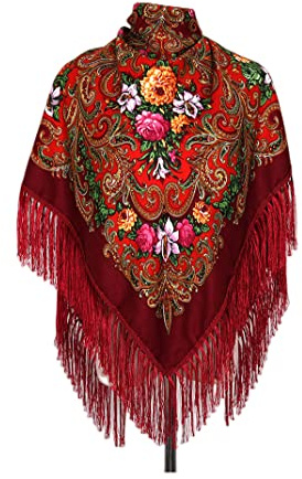 YEYKZART Ryska sjalar ukrainsk stil halsduk dam scarf wrap tofs fyrkantiga halsdukar (130 cm x 130 cm)