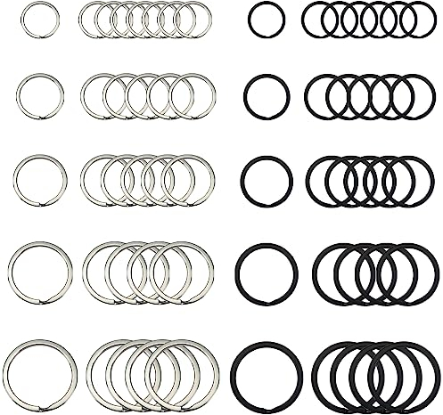 TOAOB 100 Stück Flache Schlüsselanhänger Ring Doppelschlaufen Schlüsselringe Metall 15mm bis 35mm Runde Schlüsselringe Set für Schlüssel und Anderes Handwerk