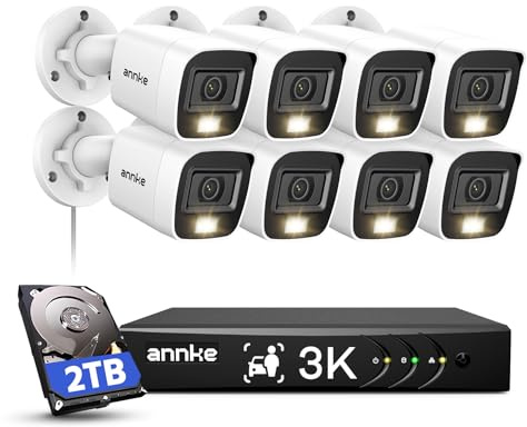 ANNKE 8CH 3K Security Camera System with Smart Dual Light, 8 Channel Surveillance AI DVR with Human/Vehicle Detection, 8x 5MP (2960 * 1665) CCTV Analog Cams with Mic, IP67, Color Night Vision, 2TB HDD