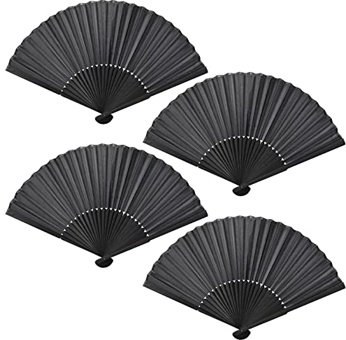 faburo 4PCS Éventail Pliant, Ventilateur en Bambou, Éventail noir Classique, Petit Eventail Pliable de Poche pour Mariage Fête Cadeau Performances Décoration