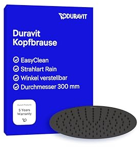 Duravit Universal Duschkopf aus Edelstahl, Duschbrause mit Strahlart Rain, Duscharmatur rund (Ø 300 mm), Kopfbrause im Winkel verstellbar, Regendusche, Schwarz Matt