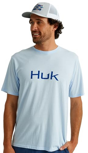 HUK Mens Performance Fishing Logo Tee, Short Sleeve, Quick-Dry, Logo 2.0 - Ice Blue, Large