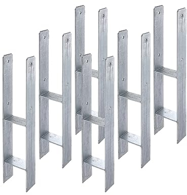 6 x siwitec H-Pfostenträger 600 x 101 mm, Materialstärke 5 mm, feuerverzinkt, Pfostenanker zum Einbetonieren mit CE-Kennzeichnung, Pfostenträger zum Einbetonieren, Pfostenschuh, Pfostenhalter