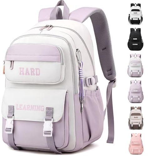 Waniki Schulrucksack Mädchen Junge Sport Rucksack Reisen Backpack Nylon Wasserdicht School Bag Laptop Schulranzen Leisure Rucksack Schule Suitable for School, Sports,Travel, Leisure（lila weiß）