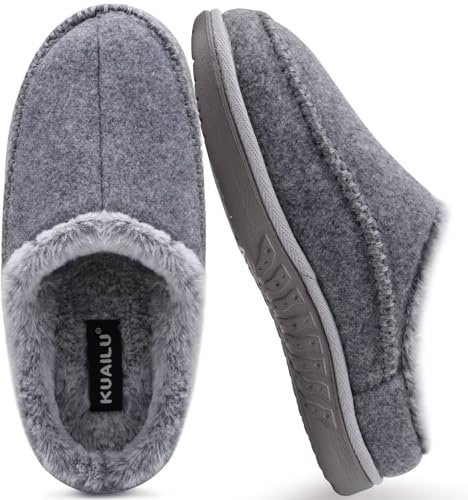 KuaiLu Zapatillas casa hombre de Soporte de Arco Para Fieltro Cómodo Interior Pantuflas Comoda Ortopedicas Memory Foam Slippers Antideslizante Goma Suela Exterior Gris Tamaño 44.5