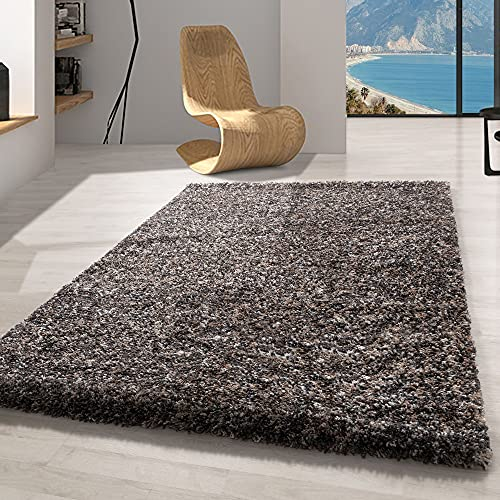 Carpetsale24 Hochflor Teppich 240x340 cm Taupe – Extra großer Shaggy, Flauschig & Pflegeleicht, Meliert, Jute-Rücken – Ideal für geräumige Wohnzimmer