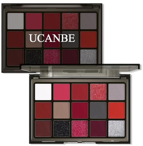 UCANBE Paletas de Sombras de Ojos 15 Coloridas - Profesionales Paletas de Maquillaje Larga Duración - Sombra de Ojos Brillantes y Mate Personalidad Audaz Brillante(Rojo)