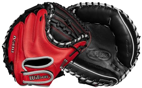 Wilson A500 Gant de receveur de baseball pour enfant droitier Noir/rouge/gris 81,3 cm