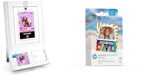 HP Sprocket Stampante fotografica istantanea a colori Photo Booth Machine + carta fotografica adesiva Zink Sprocket 3,5 x 4,25 (confezione da 100)