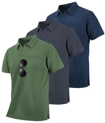 zitysport 3 Pack Polo Uomo Manica Corta Golf Polo Shirt Asciugatura Rapida Traspirante Uomo Camicie Regular Fit Lavoro Polo Camicie Estate Sport Tshirt 3XL